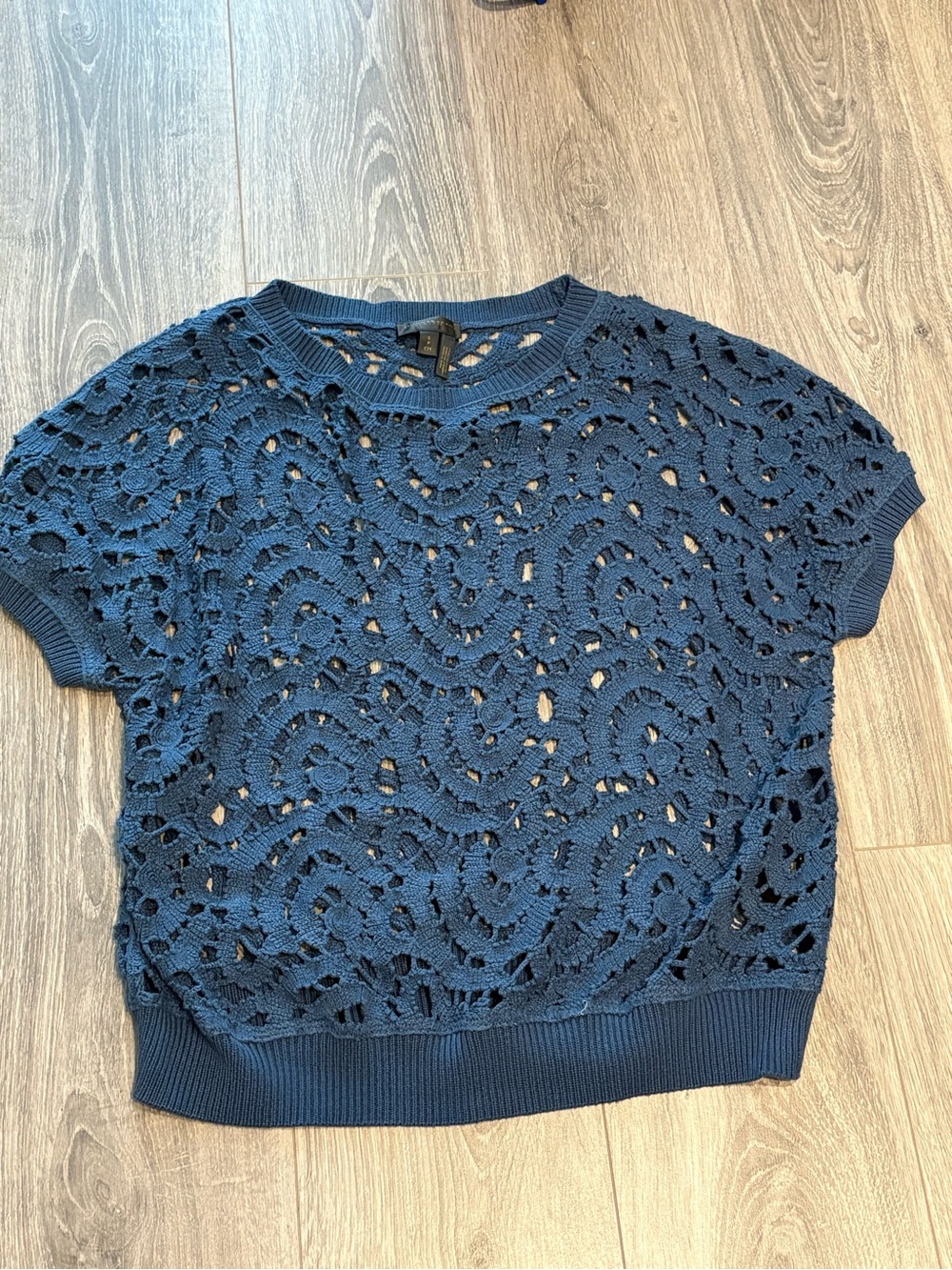 Cotton Women's Navy Crochet Short-Sleeve Top